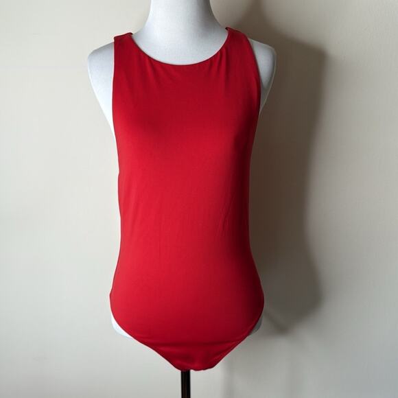 Babaton Aritzia Red Halter Neck Contour Bodysuit - Picture 1 of 6